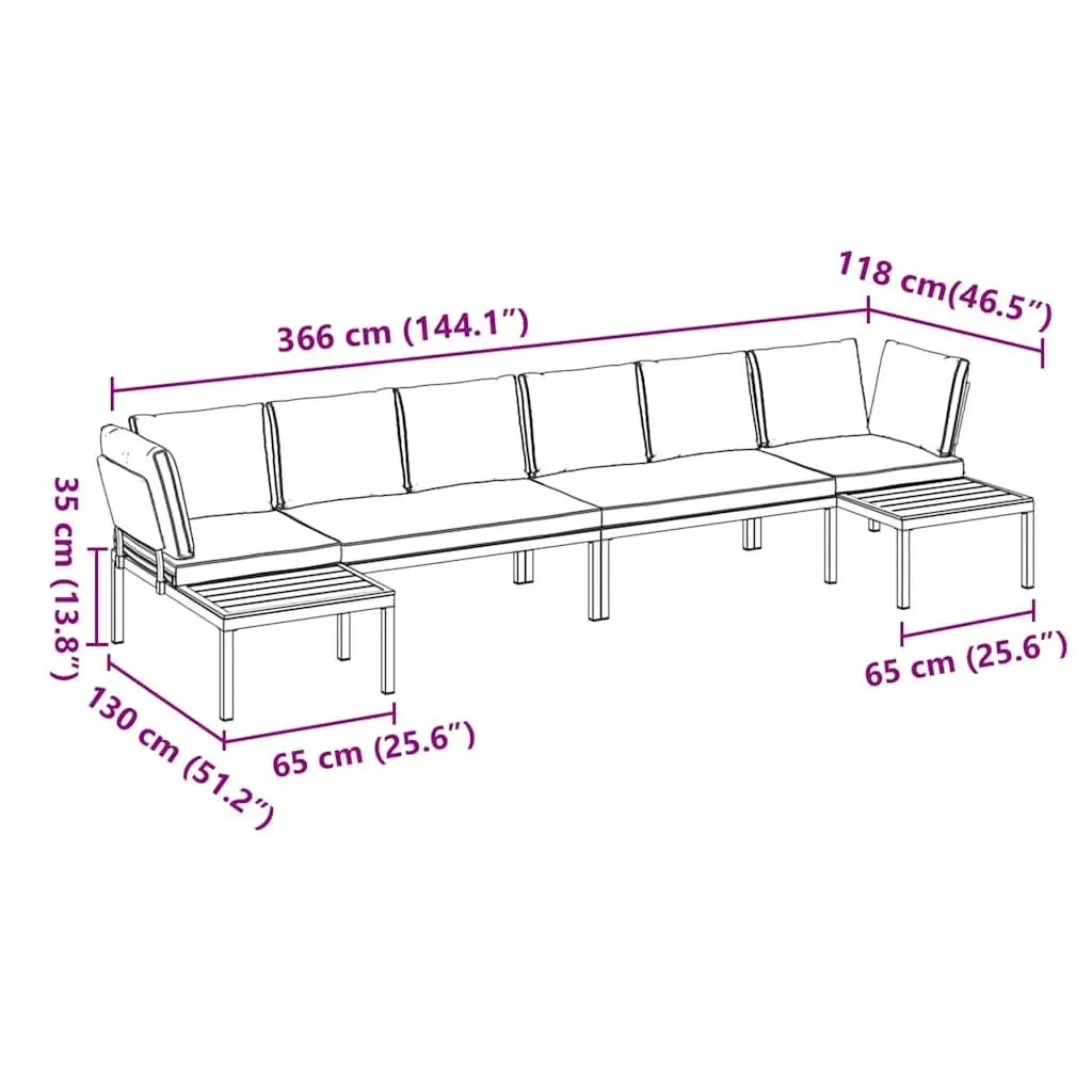 Outdoor Garden Sofa Set 4 Piece Modular Patio Furniture Black Aluminium with
