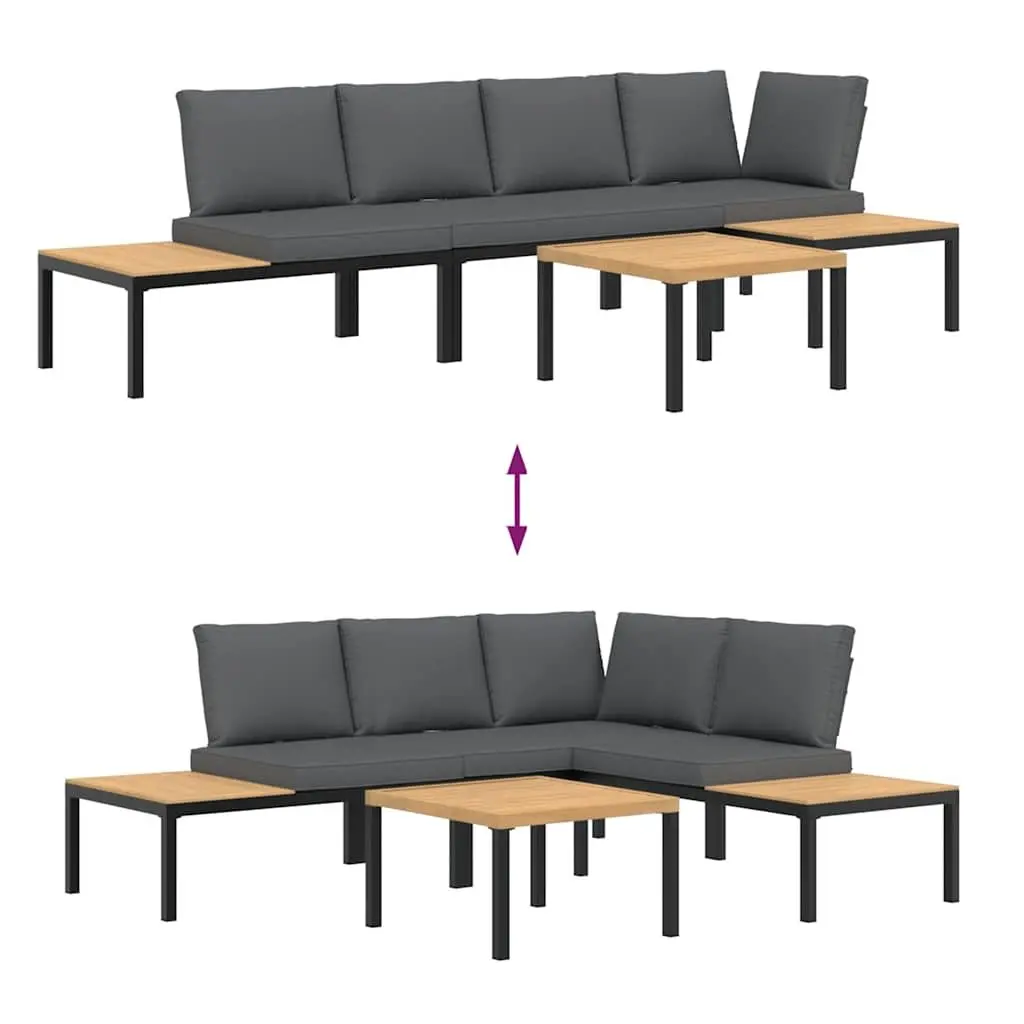 4 Piece Outdoor Garden Sofa Set with Cushions Black Aluminium Patio Furniture