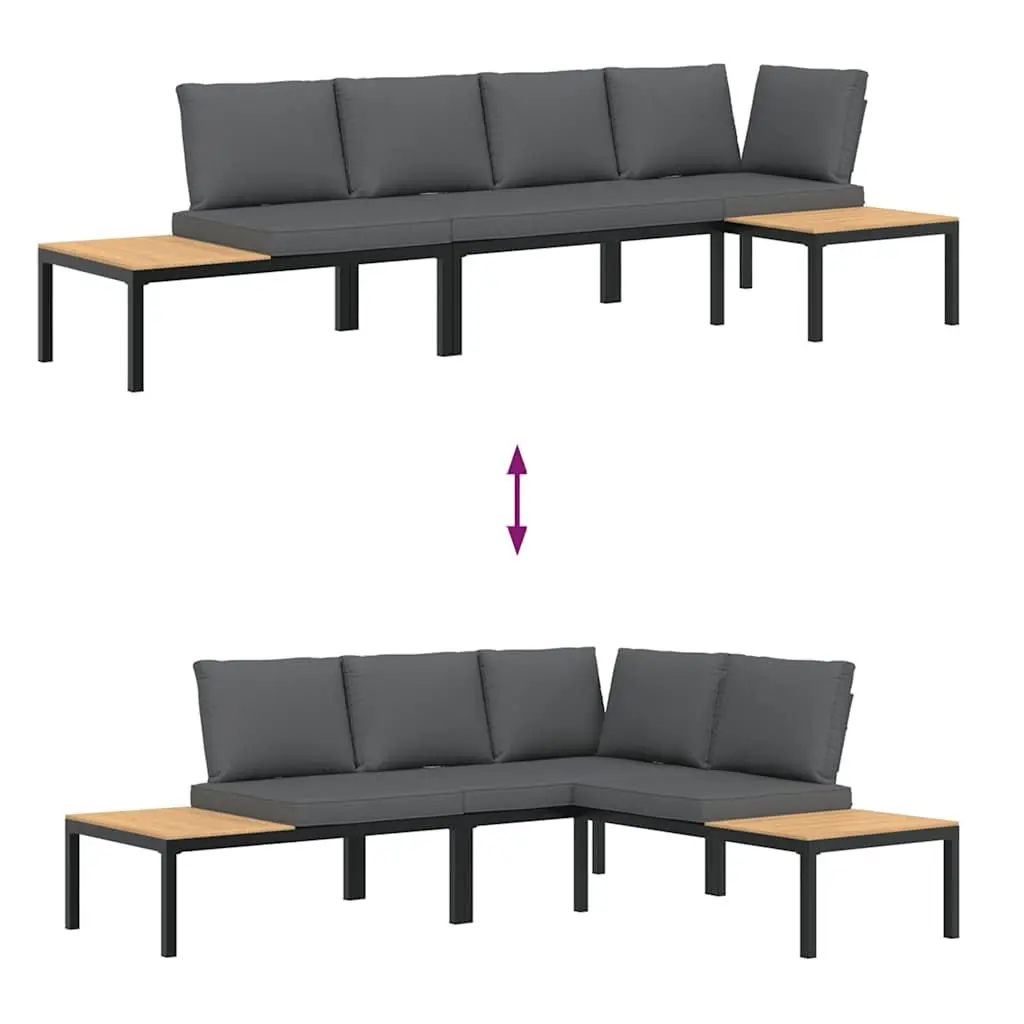 3 Piece Outdoor Garden Sofa Set with Cushions and Side Table Black