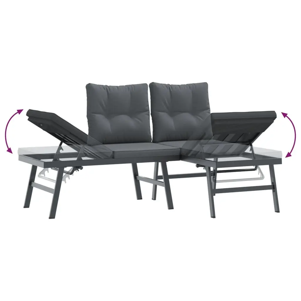 Garden Bench Set Black 5 Piece Outdoor Furniture Patio Seating with Cushions