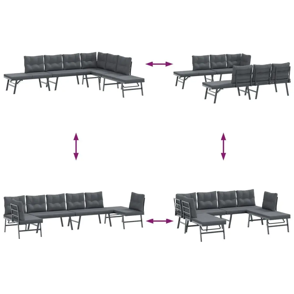 Garden Bench Set Black 4 Piece Outdoor Furniture Steel Frame Cushions