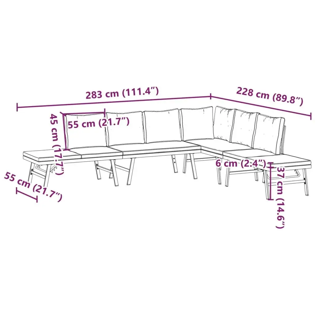 Garden Bench Set Black 4 Piece Outdoor Furniture Steel Frame Cushions