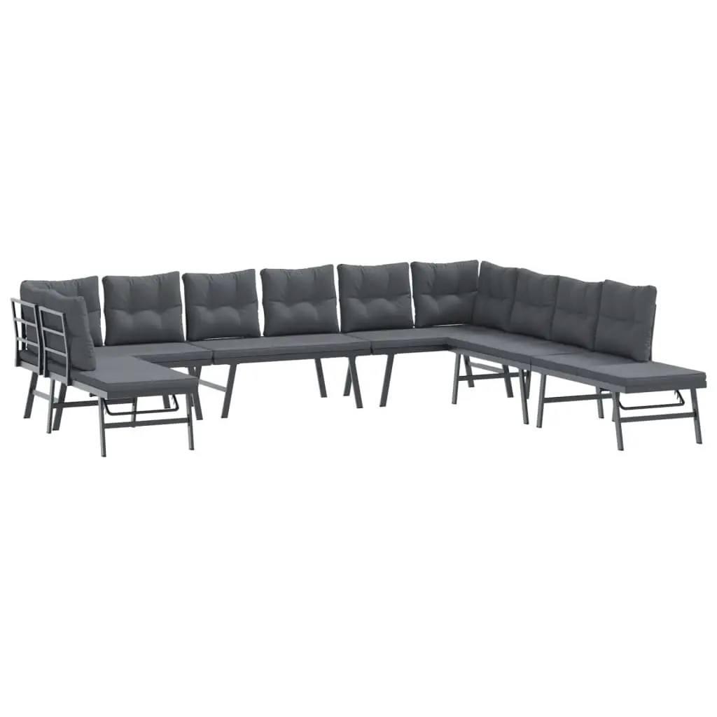7 Piece Garden Bench Set with Adjustable Lounger Cushions Black Outdoor