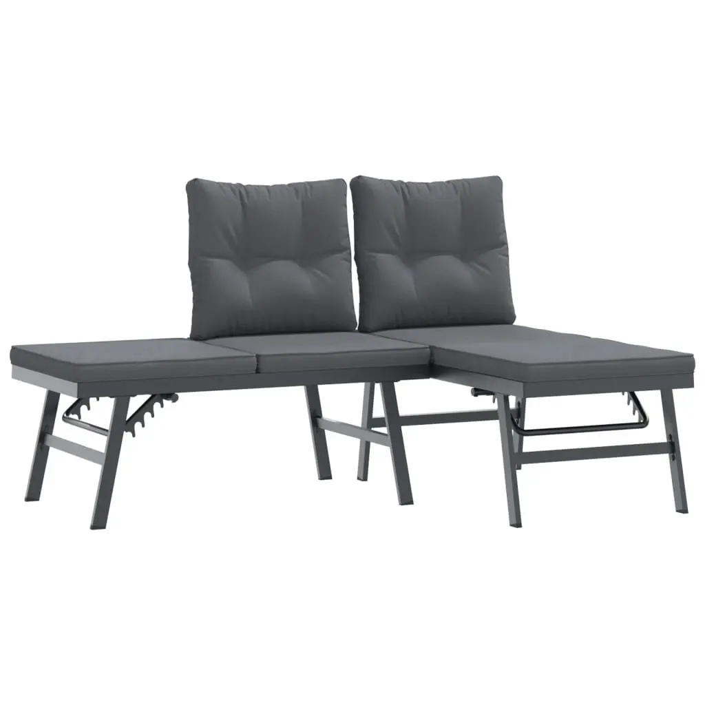 7 Piece Garden Bench Set with Adjustable Lounger Cushions Black Outdoor