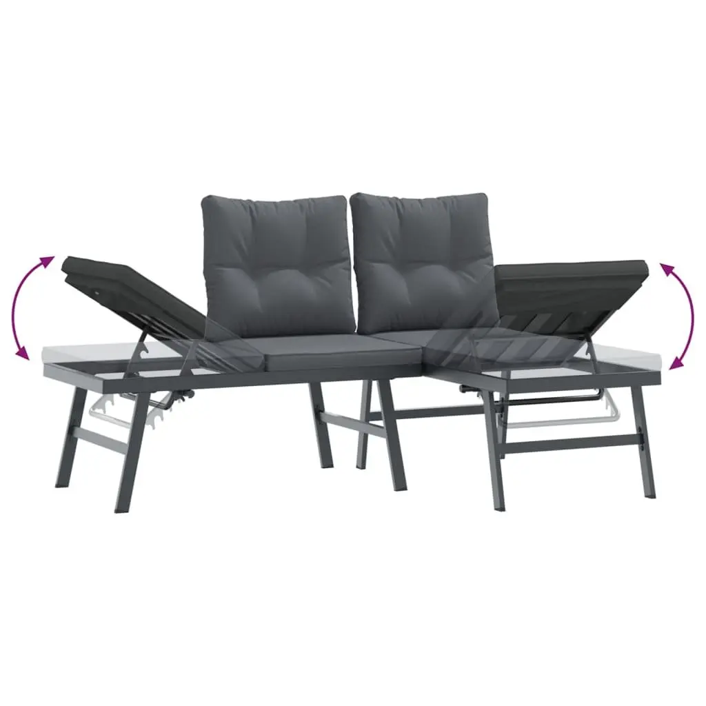 7 Piece Garden Bench Set with Adjustable Lounger Cushions Black Outdoor