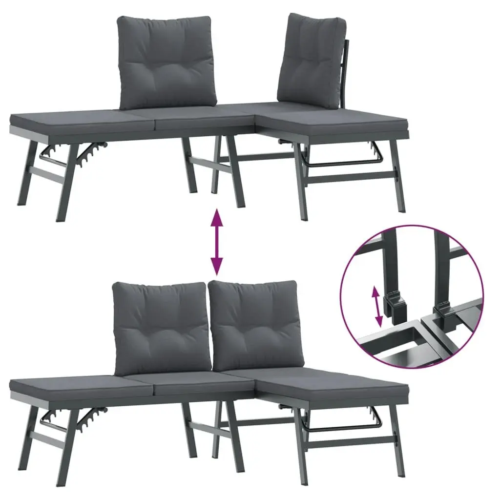 7 Piece Garden Bench Set with Adjustable Lounger Cushions Black Outdoor