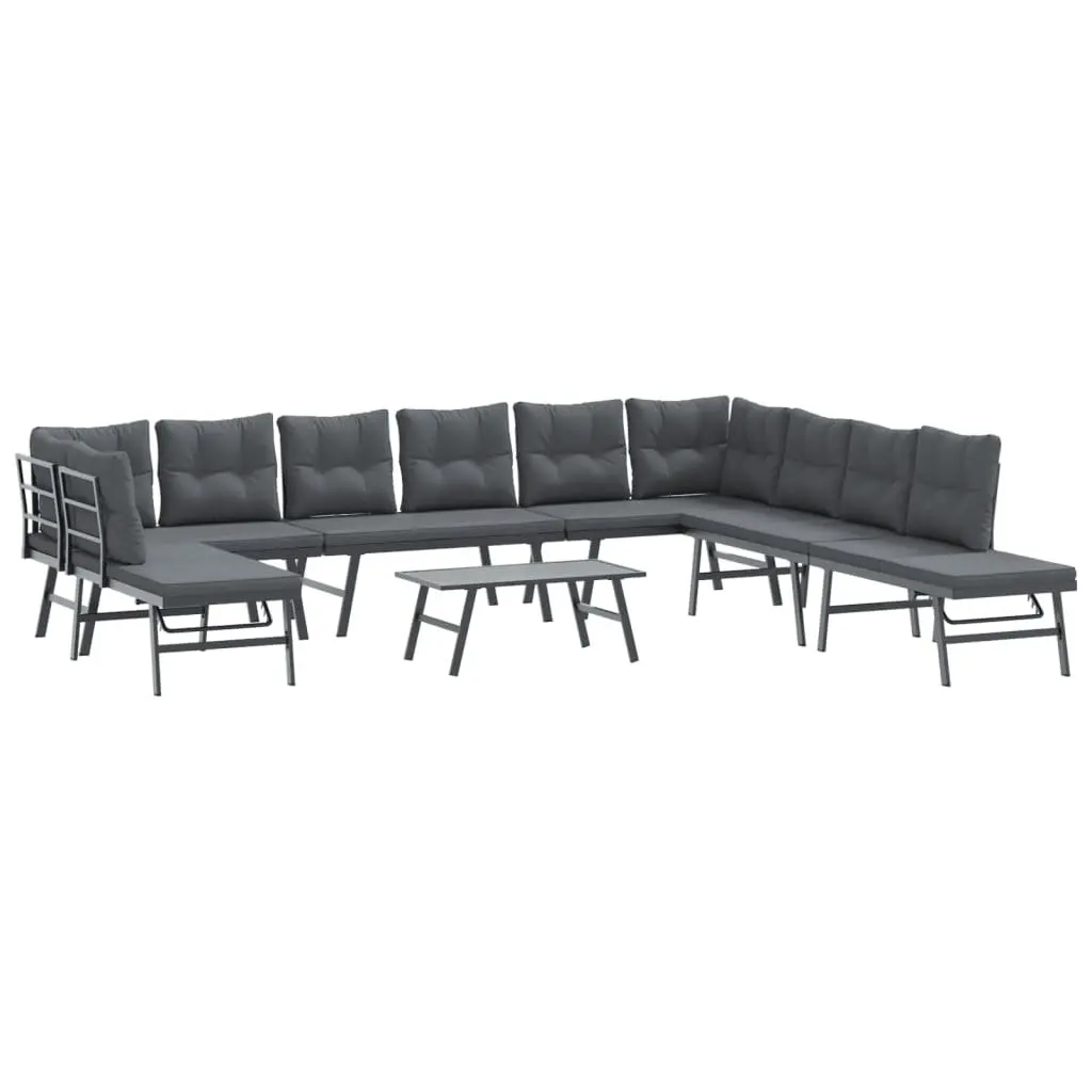 Garden Bench Set Black 6 Piece Outdoor Patio Furniture Cushioned Steel Frame