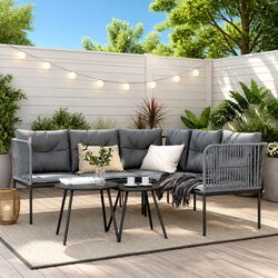 Garden Sofa Set with Cushions Black Steel Frame Textilene Outdoor Patio