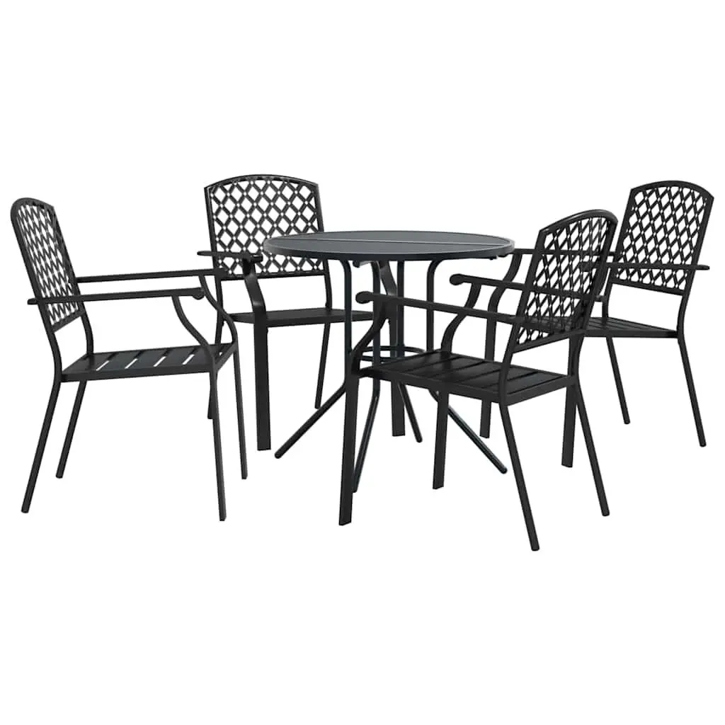 5 Piece Anthracite Stackable Chairs Set with Backrests and Mesh Tabletop for Indoor and Outdoor Living Spaces