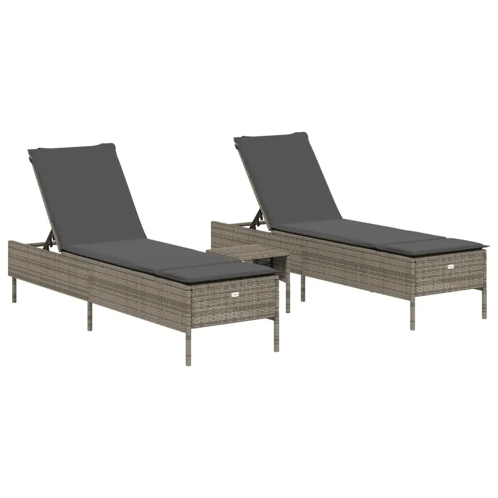 Sun Lounger Set 3 Piece Outdoor Seating Grey Adjustable Backrest Cushions
