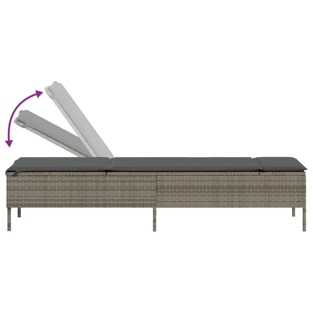 Sun Lounger Set 3 Piece Outdoor Seating Grey Adjustable Backrest Cushions