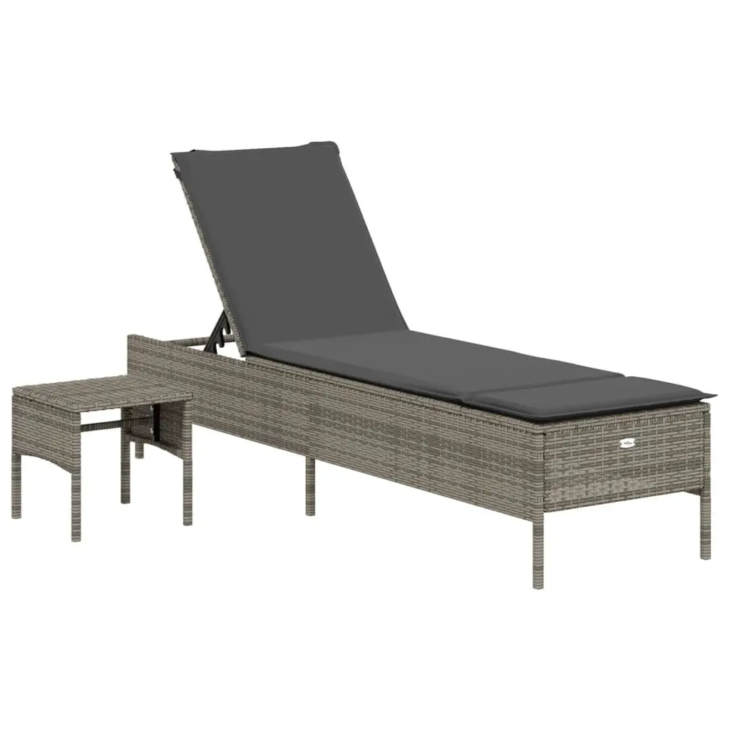 Sun Lounger Set 3 Piece Outdoor Seating Grey Adjustable Backrest Cushions