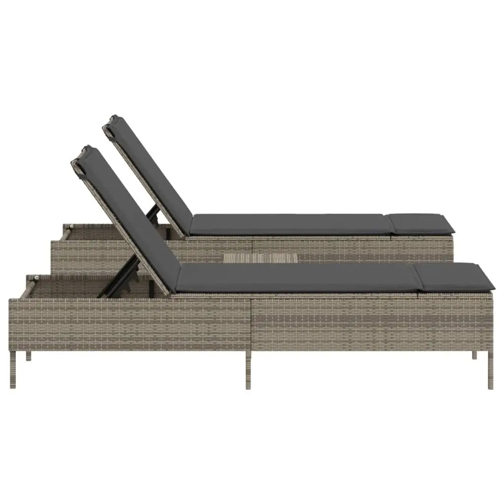 Sun Lounger Set 3 Piece Outdoor Seating Grey Adjustable Backrest Cushions