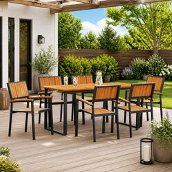 7-Piece Black Acacia Dining Set for Outdoor Spaces