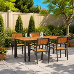 Compact 5-Piece Black Wood Patio Dining Set