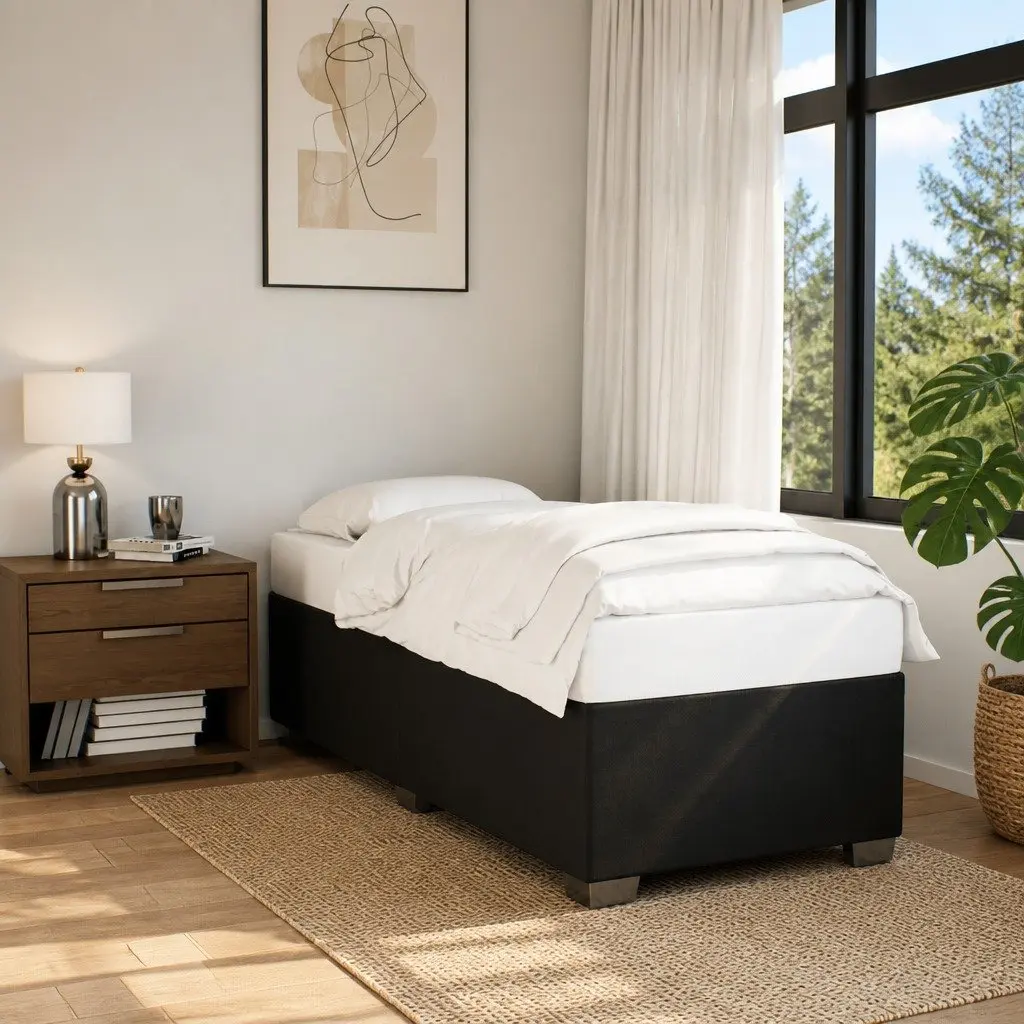 Bed Frame Black 90x190 cm Fabric Upholstered Slatted Base Support Bedroom