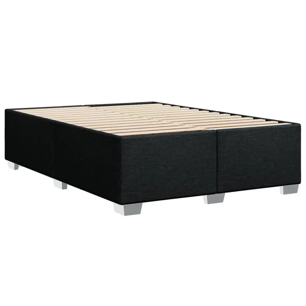 Double Bed Frame Black Polyester Upholstered Sturdy Slat Support