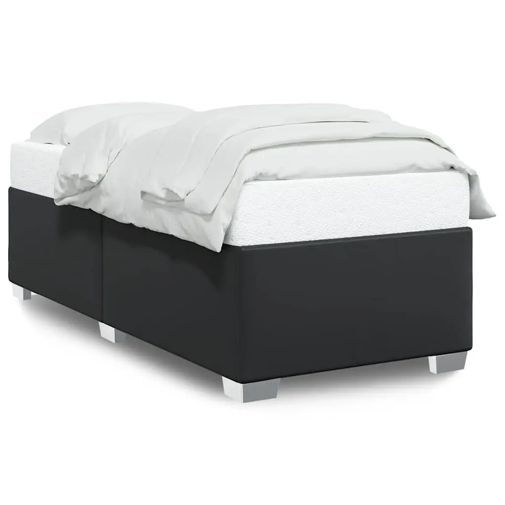 King Single Bed Frame Black Faux Leather with Slats Support for Bedroom