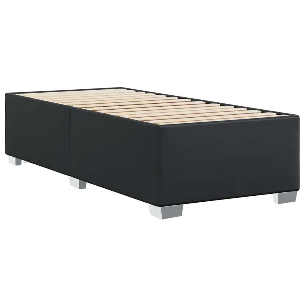 King Single Bed Frame Black Faux Leather with Slats Support for Bedroom