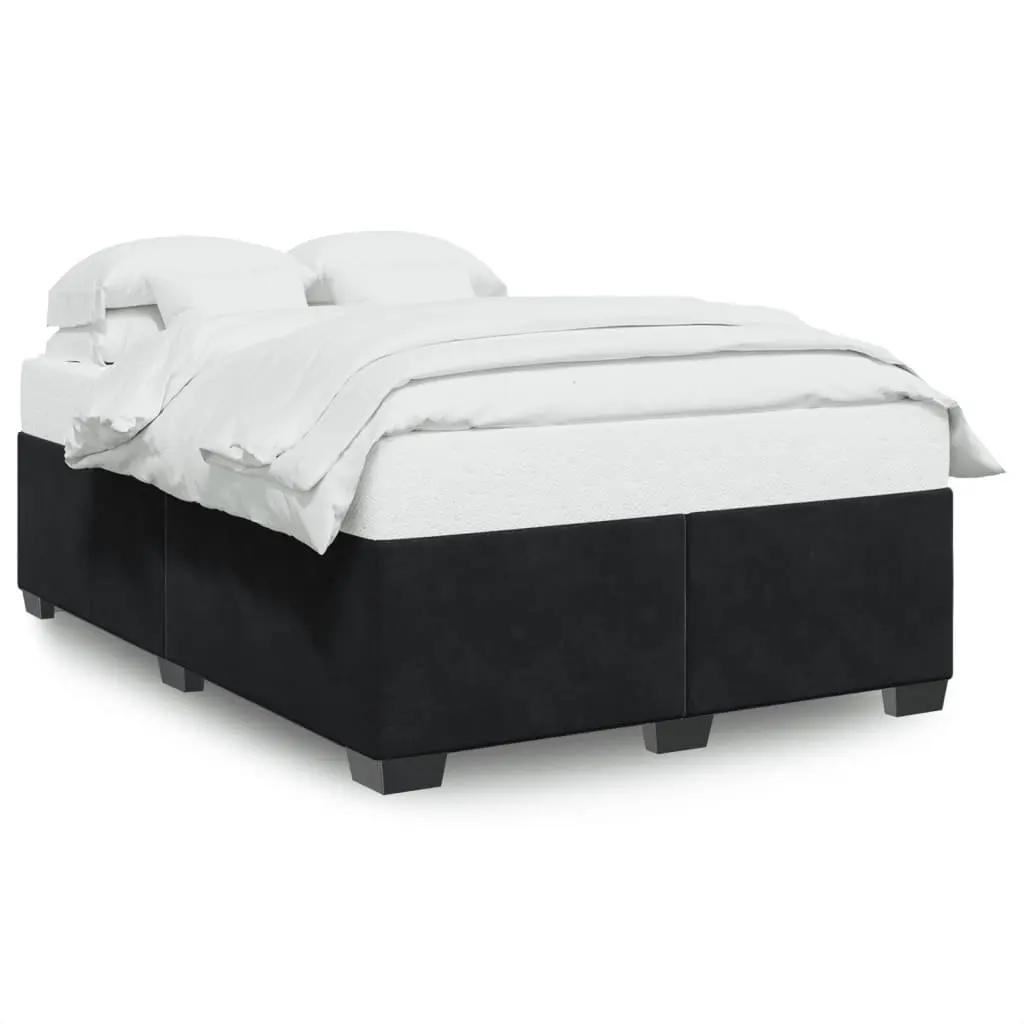 Double Bed Frame Black Velvet Sturdy Feet Slat Support