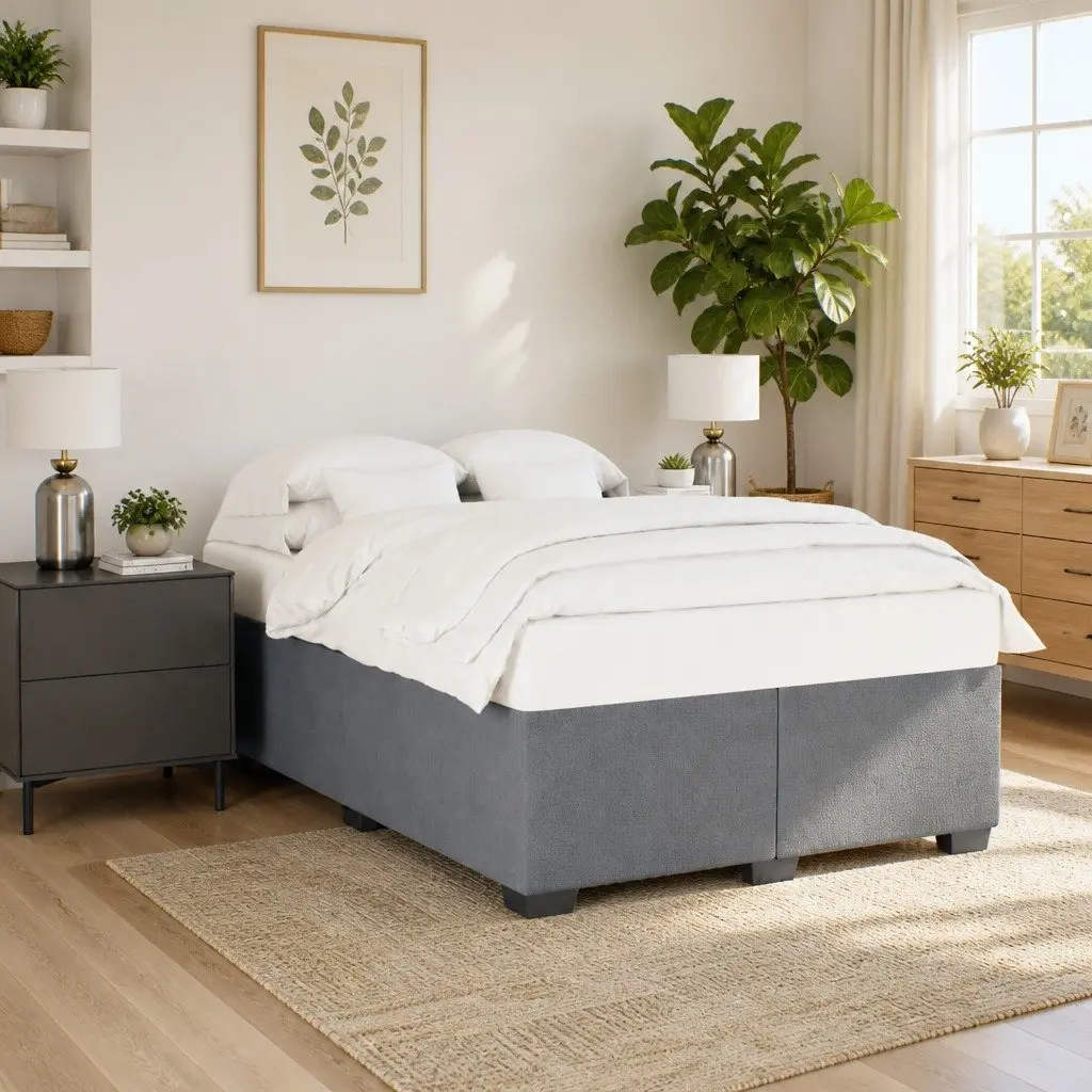 Upholstered Queen Bed Frame Dark Grey Velvet Material with Slats Support for Bedroom