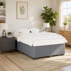 Queen Bed Frame: Dark Grey Velvet, Sturdy and Stylish