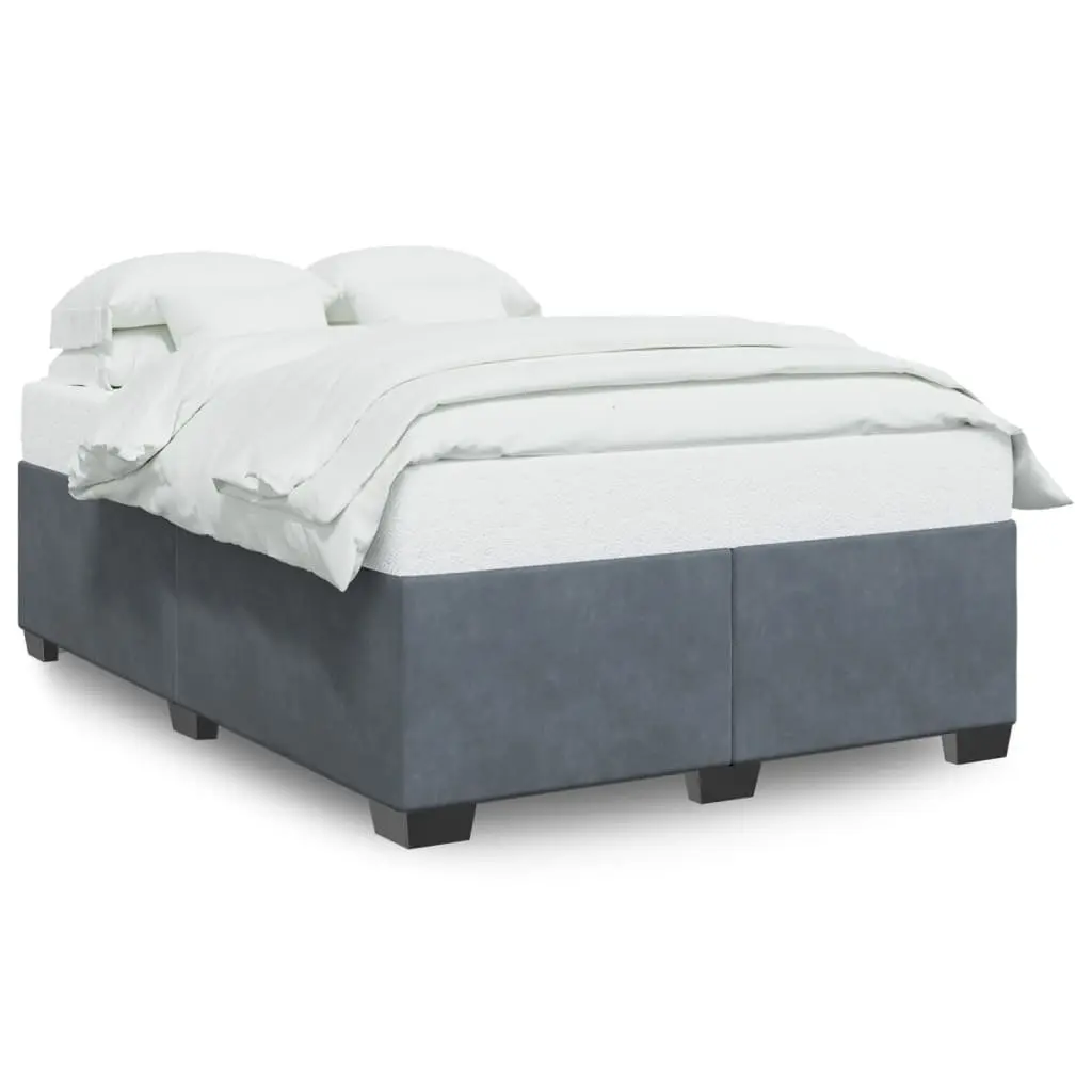 Upholstered Queen Bed Frame Dark Grey Velvet Material with Slats Support for Bedroom