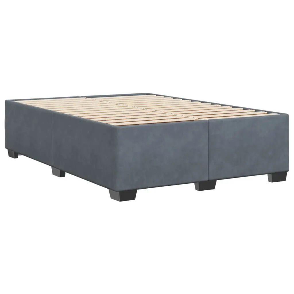 Upholstered Queen Bed Frame Dark Grey Velvet Material with Slats Support for Bedroom