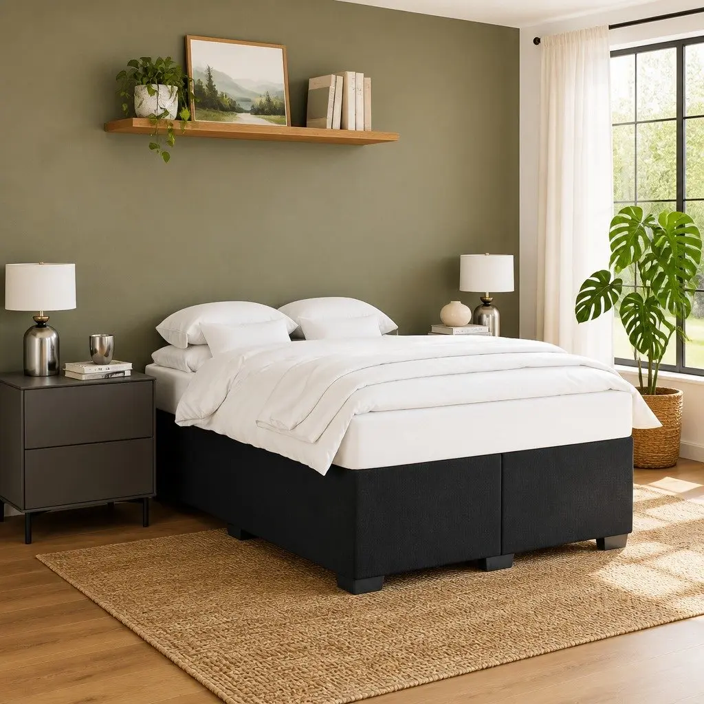 Queen Bed Frame Black Velvet Upholstered Wooden Slats