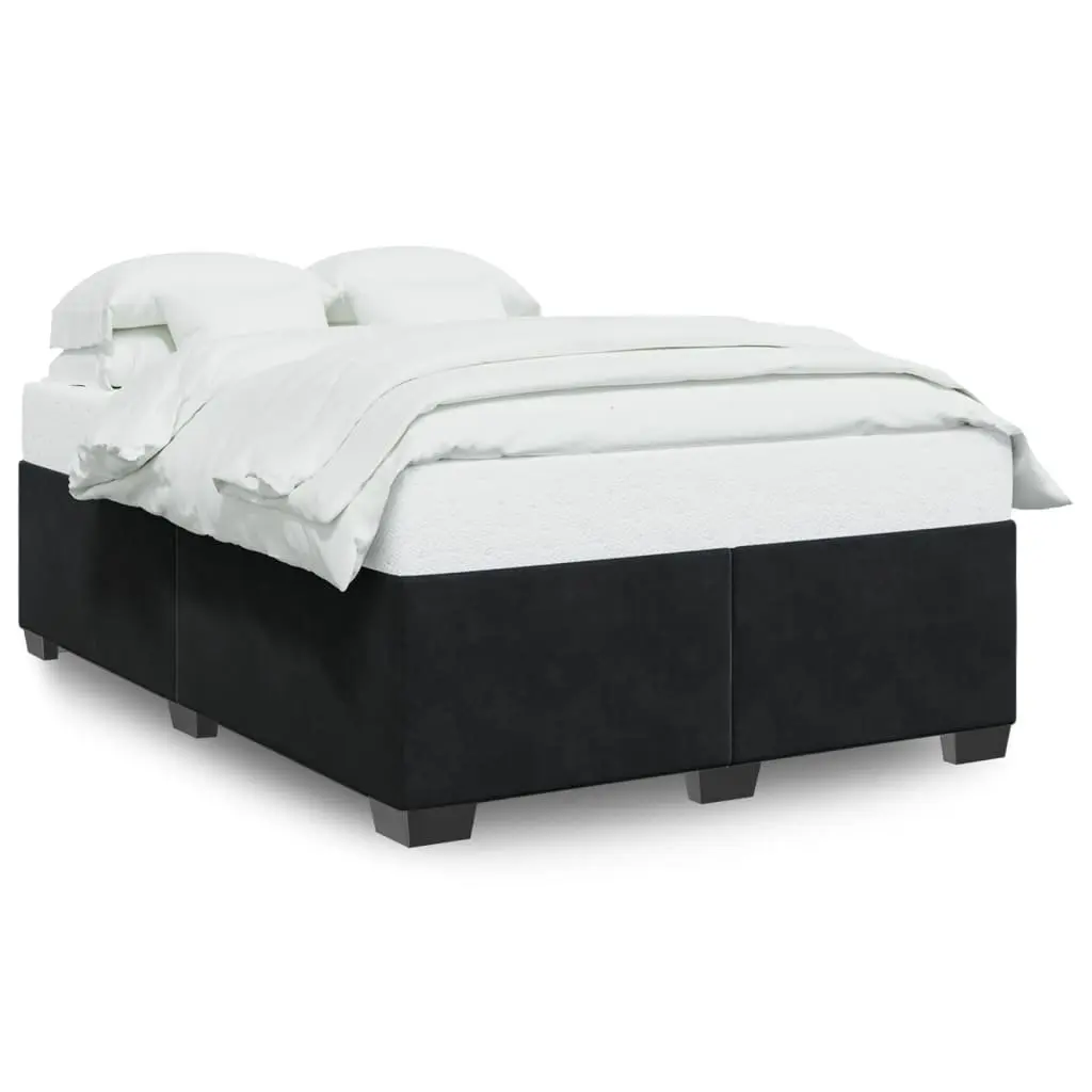 Queen Bed Frame Black Velvet Upholstered Wooden Slats