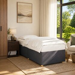 Grey Fabric Bed Frame 90x190 cm with Sturdy Slatted Base