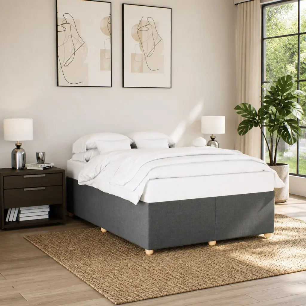 Queen Bed Frame Grey Polyester Fabric Upholstered with Wooden Slats Support