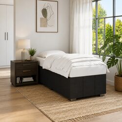 Bed Frame Black 90x190 cm Fabric Bedroom Furniture Slatted Base Support
