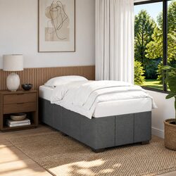 Compact Dark Grey Bed Frame 90x190 cm with Wooden Slats