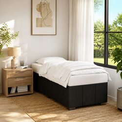 Bed Frame Black 90x190 cm Fabric Upholstered Slatted Base Bedroom Furniture