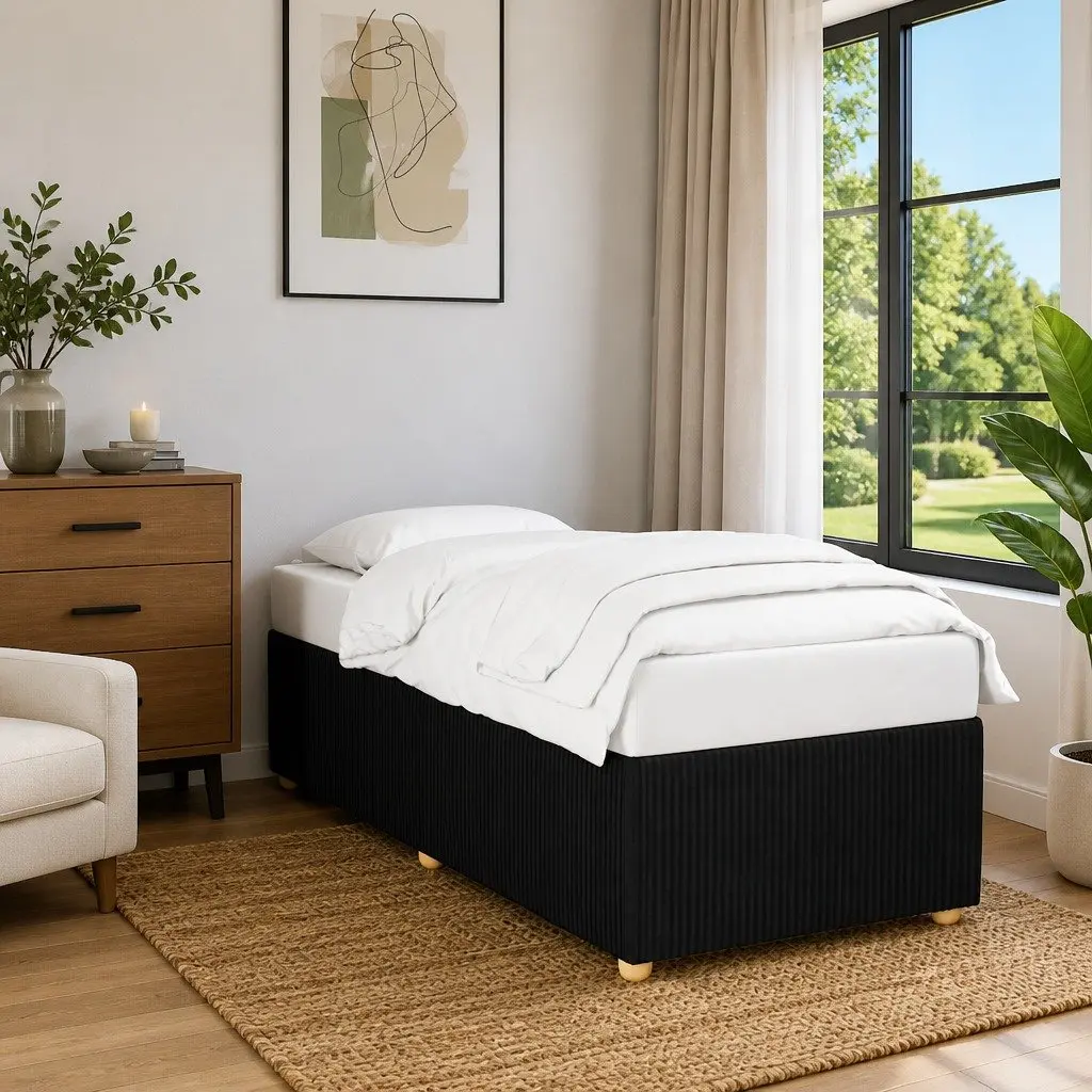 Bed Frame Black 90x190 cm Upholstered Polyester Slatted Base