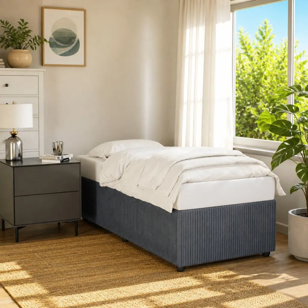 Slatted Base Bed Frame Grey Velvet 90x190cm Sturdy Feet Bedroom Furniture