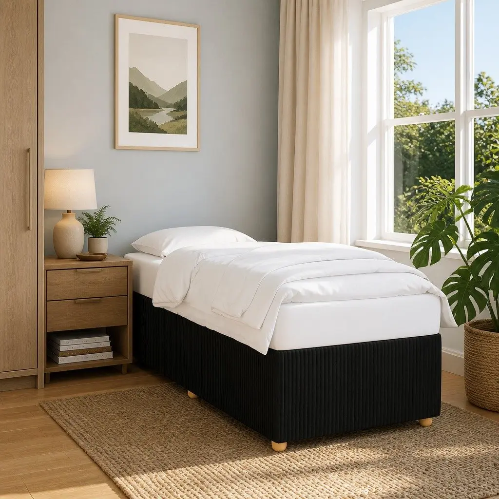Bed Frame Black 90x190 cm Fabric Slatted Base Support