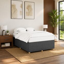 Queen Bed Frame Grey Velvet Fabric Slat Support Bedroom Furniture No Mattress