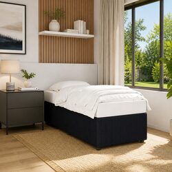 Bed Frame Black 90x190 cm Velvet Upholstered Slats Support Bedroom Furniture