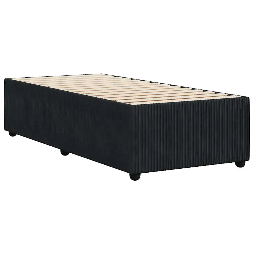 King Single Bed Frame Black Velvet Upholstered Sturdy Slat Support