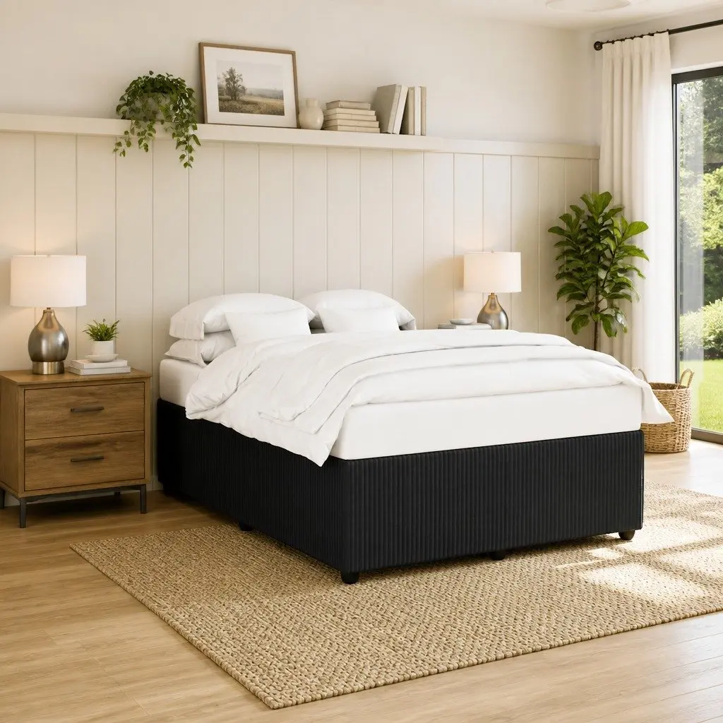 Double Bed Frame Black Velvet Upholstered Size Double Supportive Base
