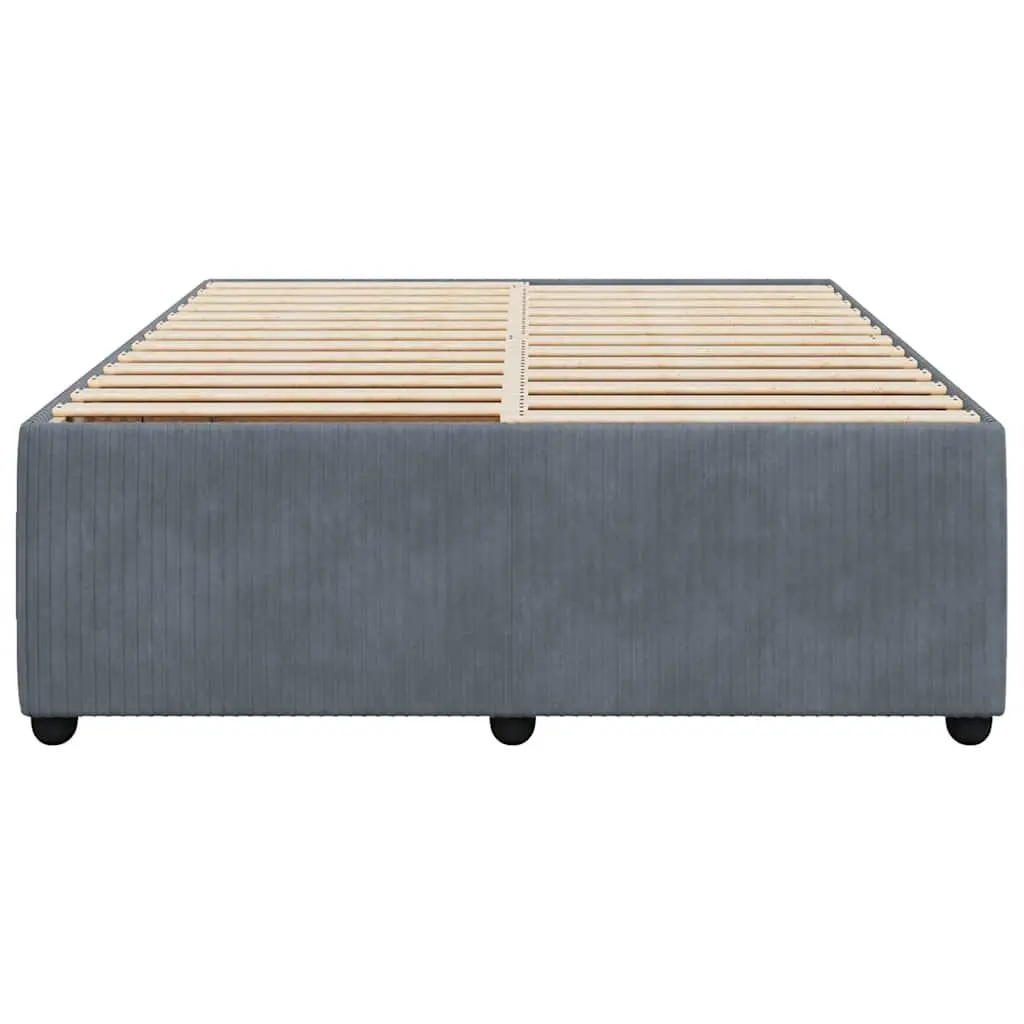 Queen Size Grey Upholstered Bed Frame with Slat Support for Bedroom Use