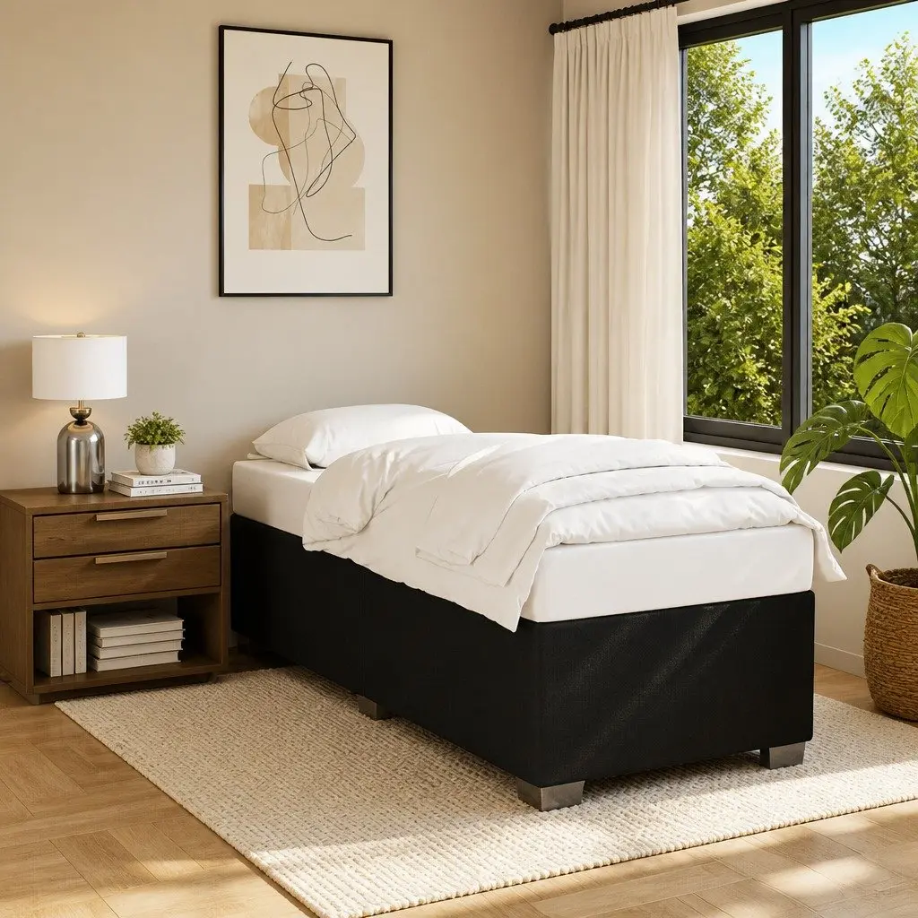 Box Spring Bed Grey King Single Pocket Spring Mattress Fabric Upholstered Frame