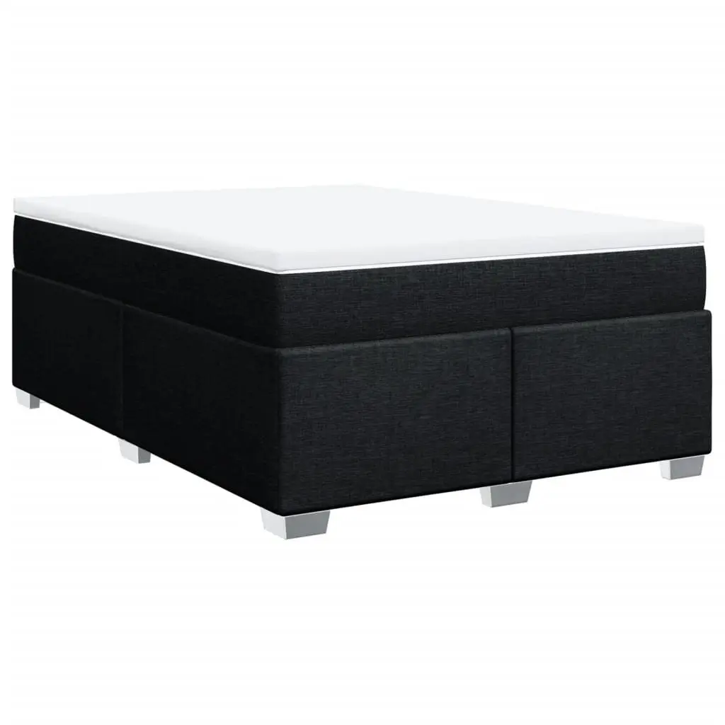 Box Spring Bed Black Polyester Fabric Pocket Spring Mattress Slatted Frame