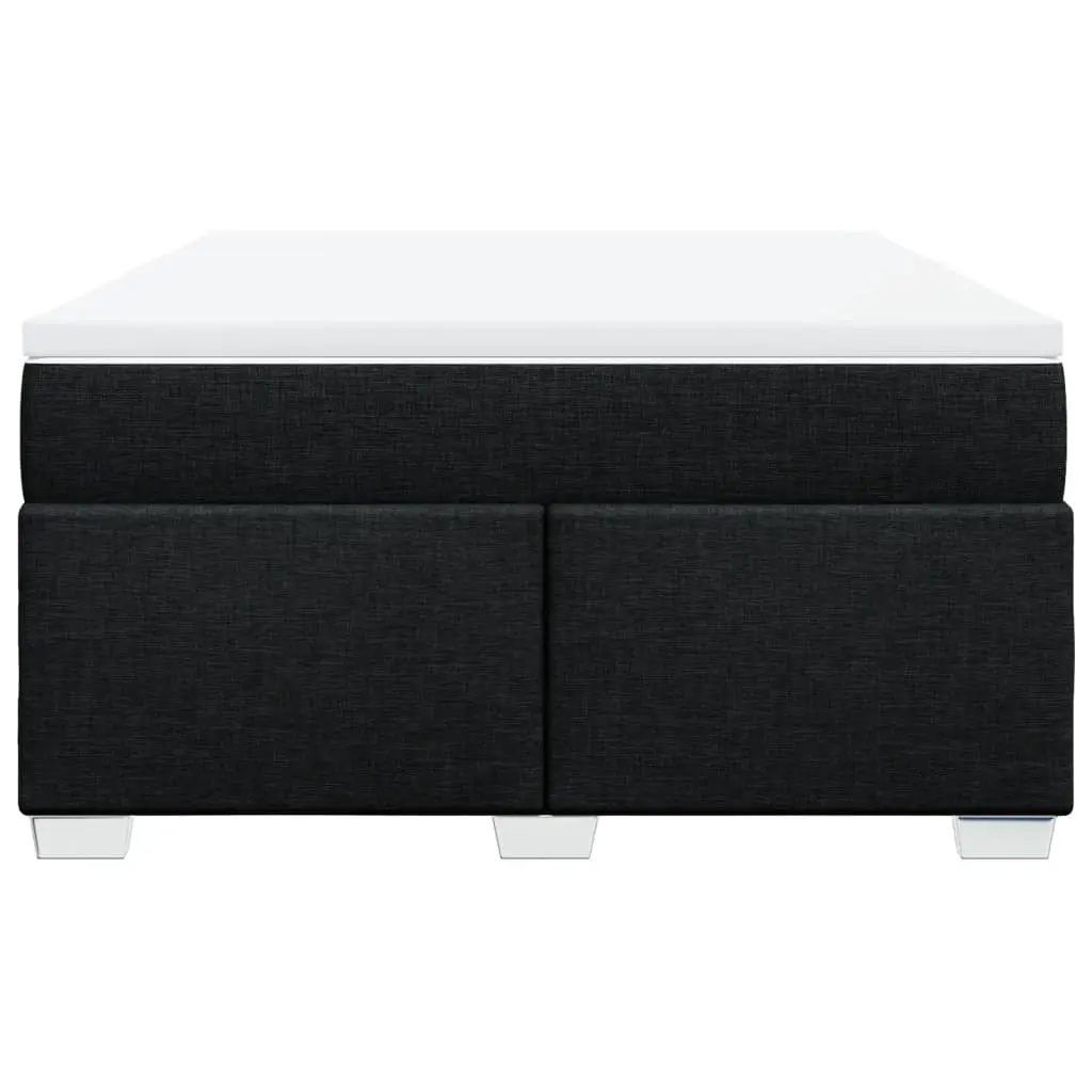 Box Spring Bed Black Polyester Fabric Pocket Spring Mattress Slatted Frame