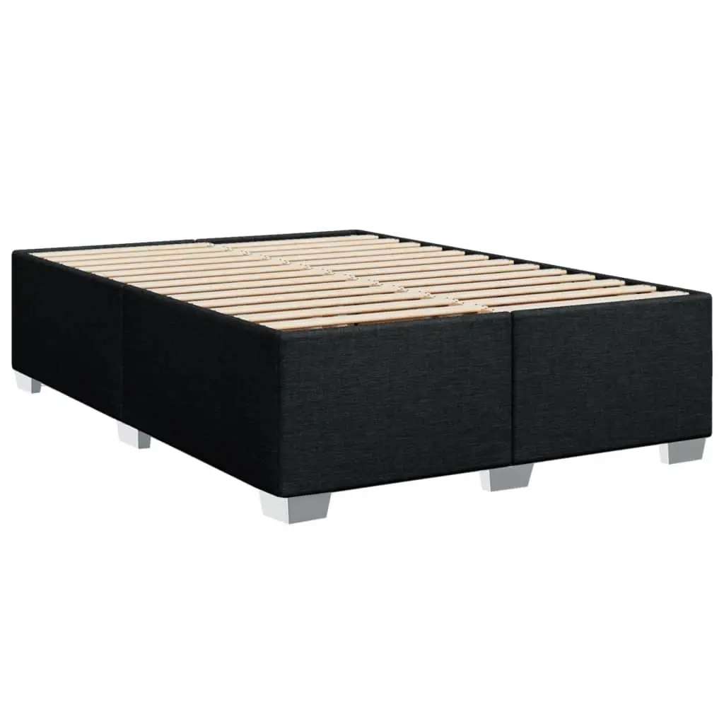Box Spring Bed Black Polyester Fabric Pocket Spring Mattress Slatted Frame