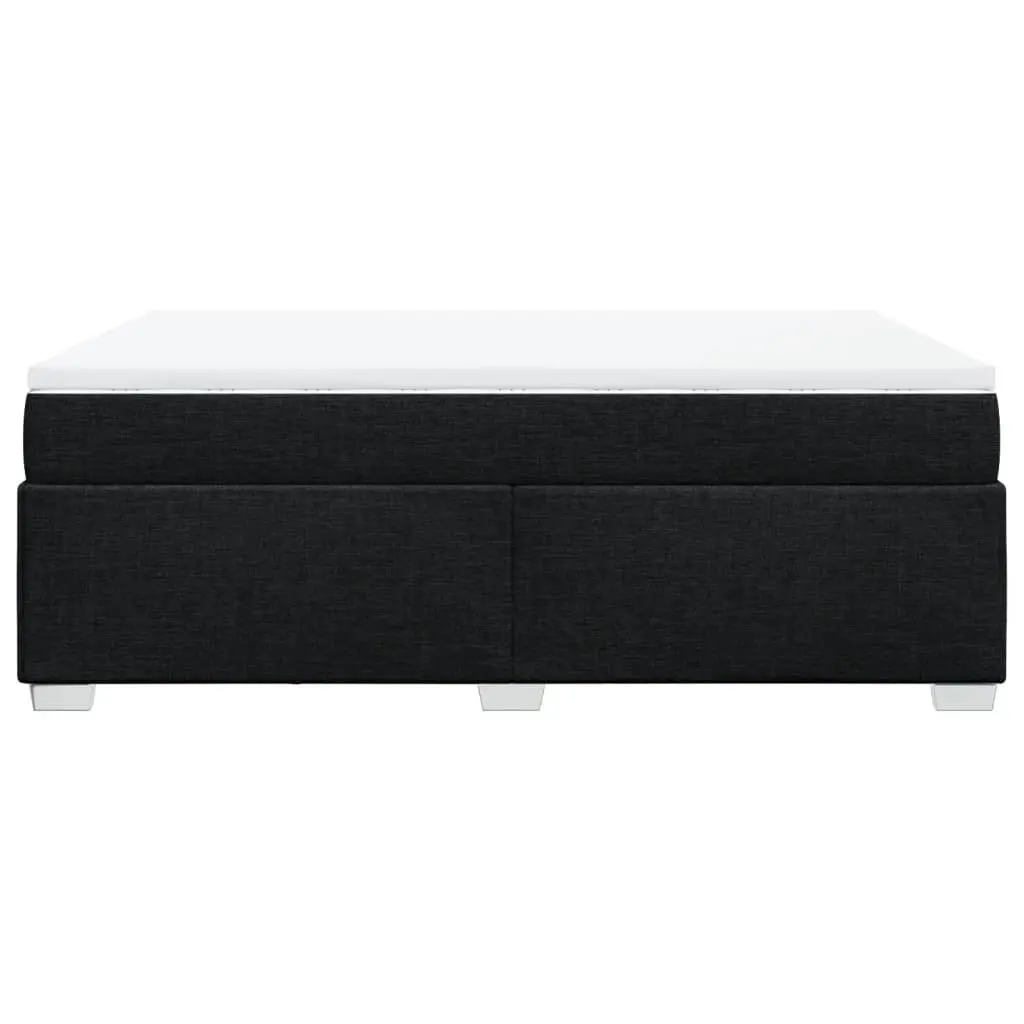 Box Spring Bed Black Polyester Fabric Pocket Spring Mattress Slatted Frame