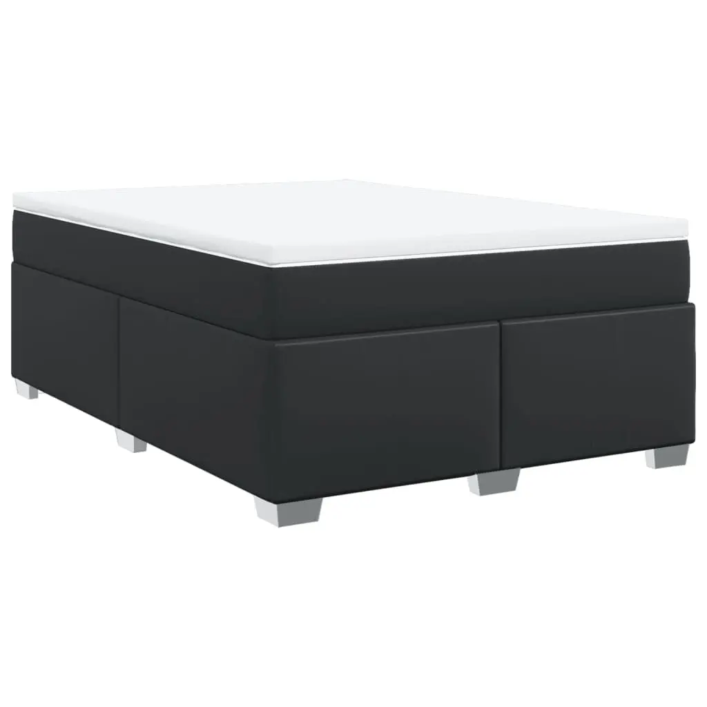 Queen Size Box Spring Bed Black Faux Leather Pocket Spring Mattress with Removable Topper