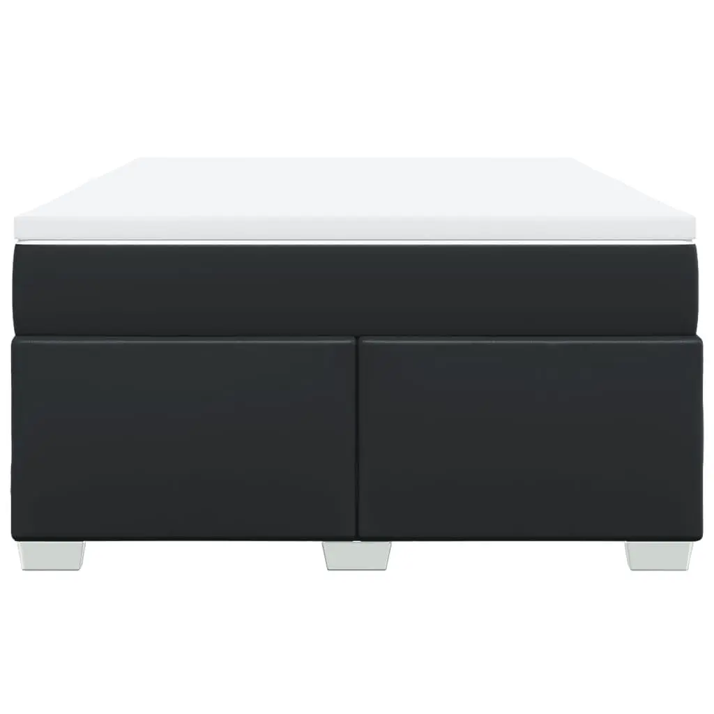 Queen Size Box Spring Bed Black Faux Leather Pocket Spring Mattress with Removable Topper